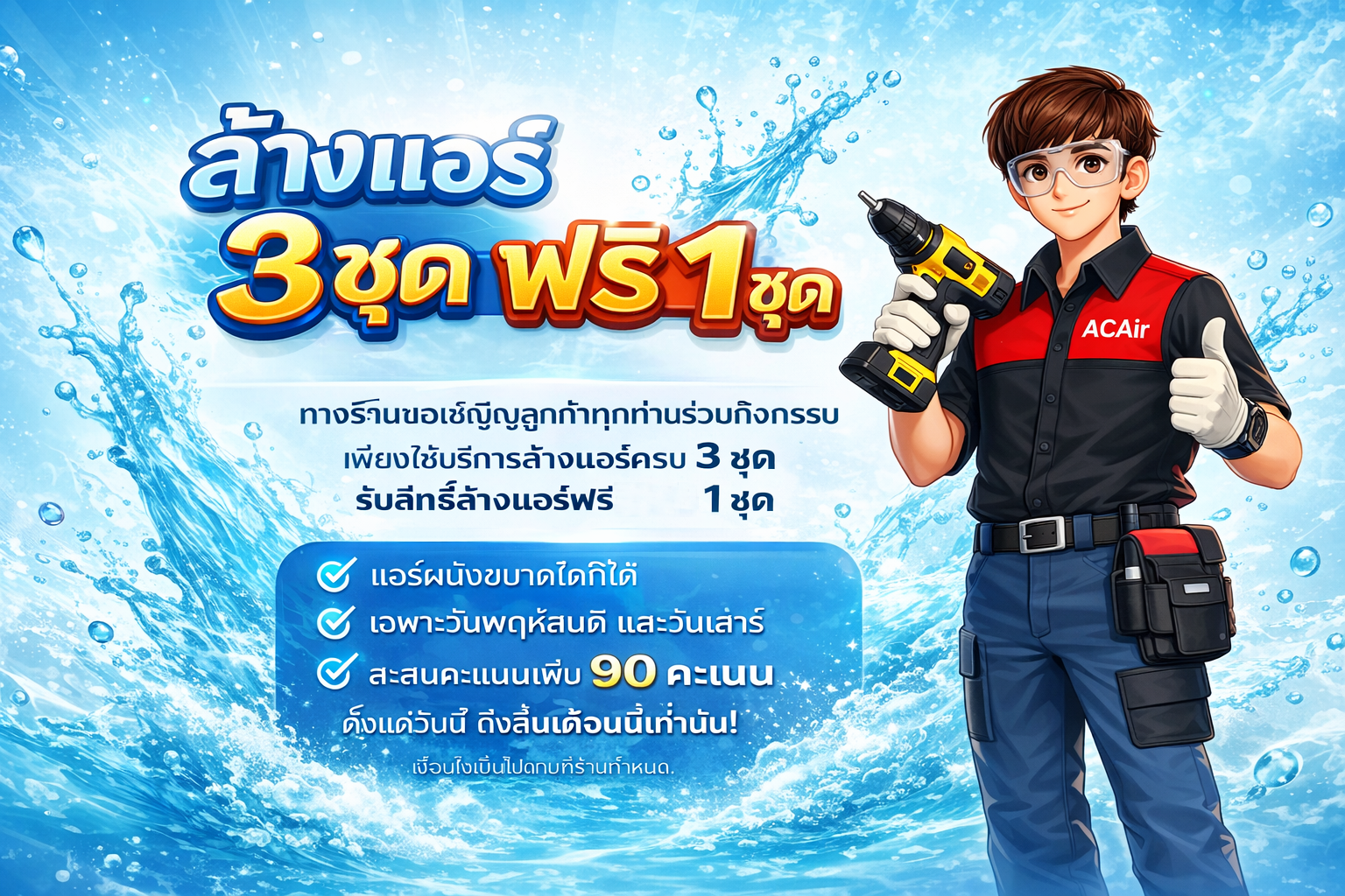 ล้างแอร์ 3 ชุด ฟรี 1 ชุด